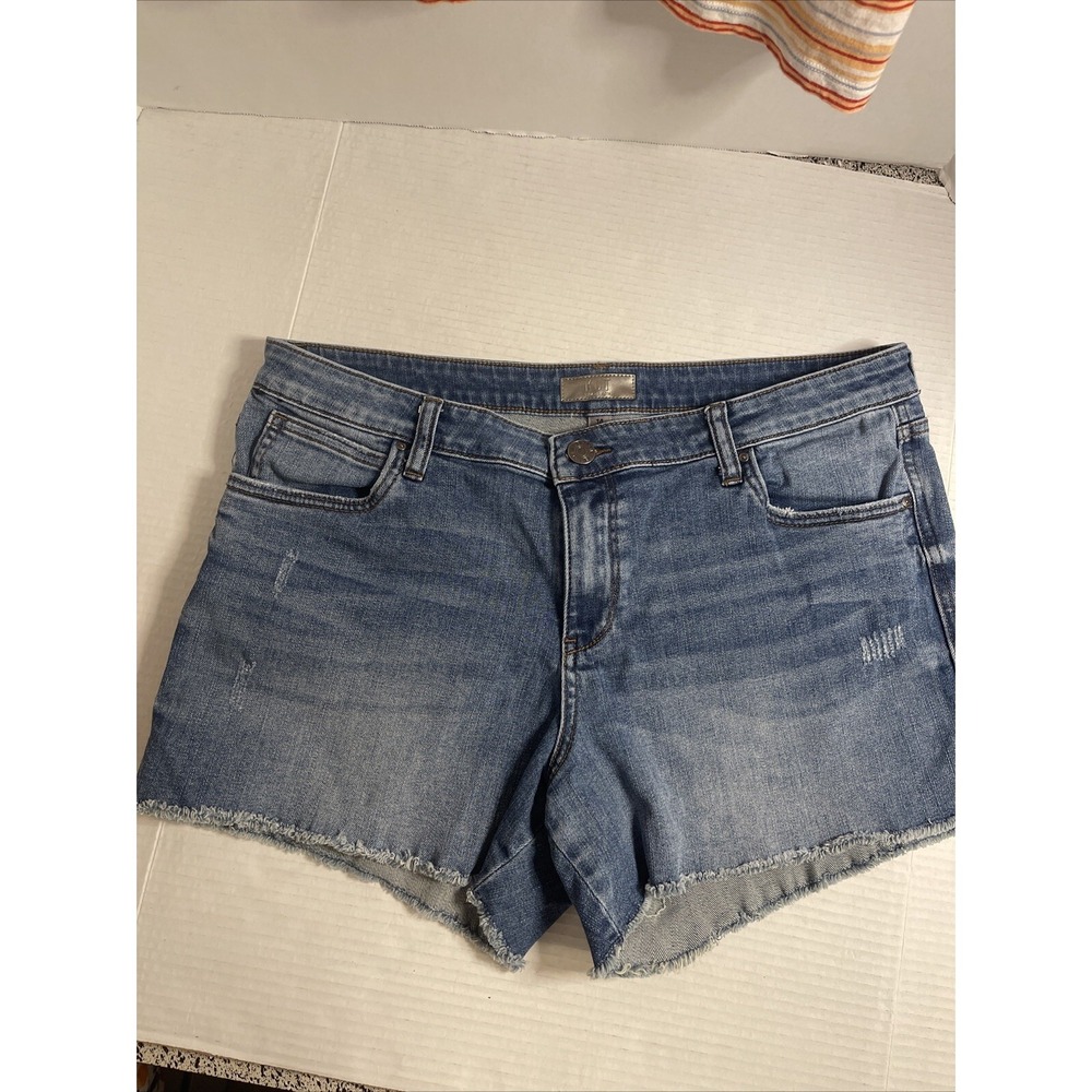KUT from the Kloth Women's Denim Shorts GIDGET Fray Stretch Medium Wash Sz 14